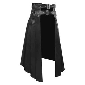 Men Steampunk Faux Leather Gothic Skirt Pleated Punk Renaissance Victorian Skirt - Picture 1 of 14