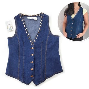 Gilet western vintage Y2K denim riciclato 24/7 rame elasticizzato intrecciato cowgirl 14 W - Foto 1 di 12