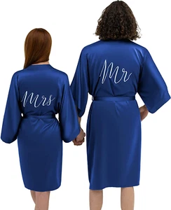 AW Satin Matching Robes for Couples, His Hers Robes Bridal Robe Nightgown Annive - Picture 1 of 12