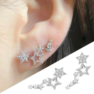 Hypoallergenic Elegant Ear Climber Stars Style Fashion Earrings Sterling Silver - Picture 1 of 7