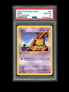 Pokemon PSA 10 GEMA COMO NUEVO Abra 1ª Edición Base Set Shadowless 1999 Tarjeta 43/102 - Imagen 1 de 2