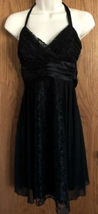 Jodi Kristopher Black Lace Dress Halter Style Tie Waist Lined Junior's Sz. S NWT - Picture 1 of 9