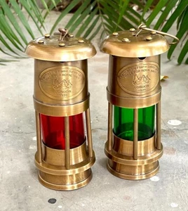 Set of 2 Antique Brass Minor Oil Lamp Nautical Ship Lantern Maritime Boat Light - Picture 1 of 10