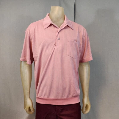 VTG Haband Pink Polo LARGE 100% Polyester 80s Short Slv Collared Polo Shirt Top - Image 1 of 4