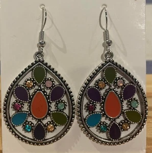 HANDMADE - Bohhemian Style Tear Drop Coloured - Drop Hook Earrings #3 - Imagen 1 de 1