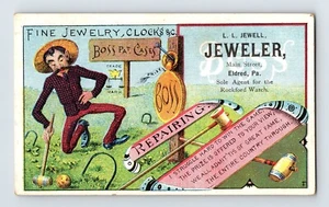 Tarjeta comercial victoriana Herman Schuetz Jeweler 1890 croquet Olean NY 2,5" x 4,25" - Imagen 1 de 2