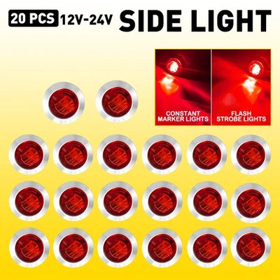 20Pcs 3/4" Round Side LED Clearance Marker Truck Trailer Bullet Light Red Lamp - Image 1 of 4