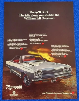 1968 PLYMOUTH GTX ORIGINAL CHRYSLER PRINT AD AMERICAN MADE MOTORSPORTS ICON - Image 1 of 3