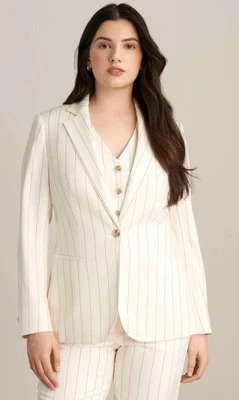 ANNE KLEIN Single Breasted Blazer Women’s Size S Ivory Striped Career Jacket NWT - Изображение 1 из 4