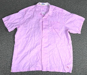 Tommy Bahama 100% Linen Shirt Mens 2XLT Short Sleeve Loop Collar Camp Pink Beach - Picture 1 of 17