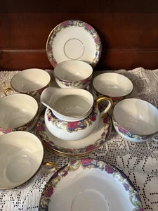 Vintage Limoges Set 13 Teetassen, Untertassen & cremige Schale FRANKREICH, Baumfrieden GRATIS - Bild 1 von 10