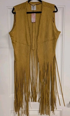NWT Fornia Women's Tan Faux Suede Fringe Vest Size XL Southwest Festival Rodeo  - Image 1 of 4