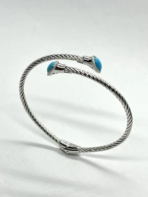 Bracciale in Argento 925 con Cabochon di Turchese Naturale 12x10mm - Immagine 1 di 4