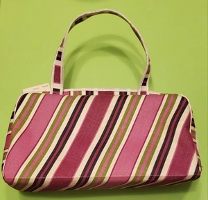 Vintage Celebrity Inc Diagonal Striped Travel Case NOS Purple/Olive/Beige NWT - Picture 1 of 8