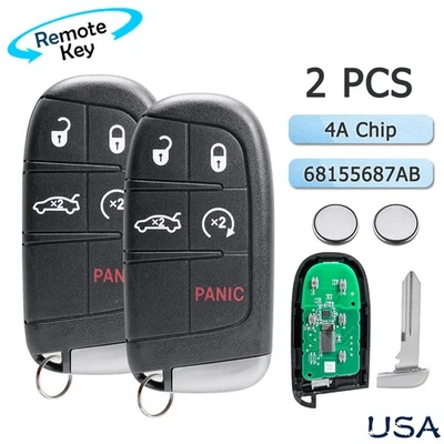 2 Para Chrysler 200 2015 2016 2017 Control Remoto Inteligente Coche Llavero Proximidad 5 Botones Foto 1 de 4