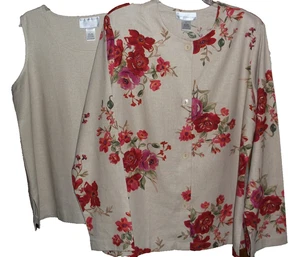 NWOT 🦋💎💥SUSAN GRAVER  Style💥💎🦋 Twinset Jacket Top + Cami Linen Blend L - Picture 1 of 4