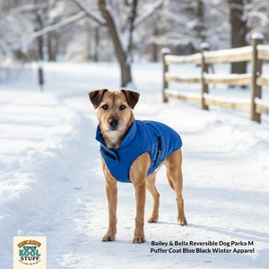 Bailey & Bella Wende-Hundeparka Größe M Puffer Mantel blau schwarz Winterbekleidung - Bild 1 von 10