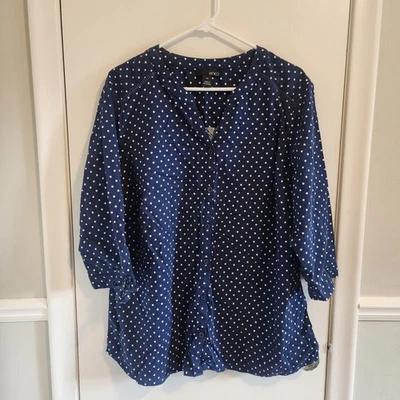 Camisa Erika Para Mujer 2X Azul con Lunares Blancos Manga Corta Abotonada Blusa Top Foto 1 de 4