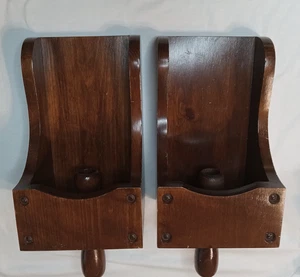 Paar Vintage Kolonial Holz Wandleuchter Kerzenständer - Bild 1 von 12