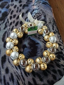 Silver & Gold Jingle Bells Wreath Metal 10" "Beautiful" - Picture 1 of 8