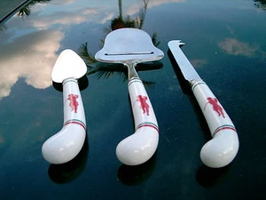 SET OF 3 STAINLESS STEEL SHEFFIELD PORCELAIN HANDLE GOLFER DESIGN REPLACEMENT - Picture 1 of 8