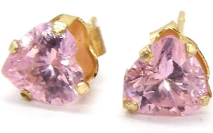 9ct gold heart cz stud earrings pink pair 9 carat yellow gold boxed new - Picture 1 of 8