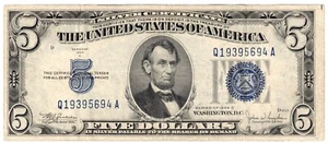 1934 c USA United States 5 Dollar Banknote P414Ac Blue Seal Silver Certificate - Picture 1 of 2