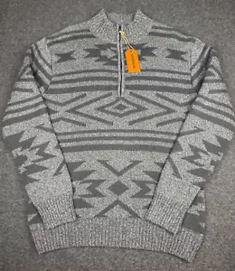 STETSON 1/2 Zip Pullover Mens L Gray Aztec Sweater Western Cowboy Southwest - Picture 1 of 12