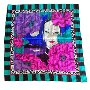 Bob Mackie Large Vivid Multi-Color "Beautiful Woman" Silk Jacquard Scarf - Picture 1 of 4