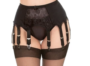 Retro schwarz Strumpfhalter 6 oder 10 Straps mit Metallclips S- XXL Strapsgürtel - Bild 1 von 1