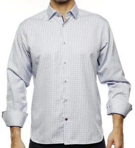 Luchiano Visconti Blue and White Check Jacquard Shirt Size S - Picture 1 of 1