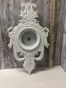 White Wood Carved Scroll Wall Clock 18” Ribbon Scroll Shabby Chic FREE SHIPPING - Picture 1 of 10