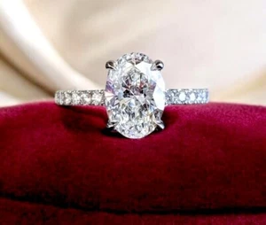 2.30TCW Oval Lab Grown Diamond DE/VVS Accents Ring For Wedding 14k White Gold - Picture 1 of 15