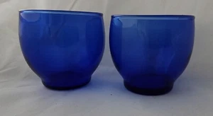 Cobalt Blue Round Roly Poly 5 Ounce Juice Glasses Set of 2 Vtg 1940s - Picture 1 of 6