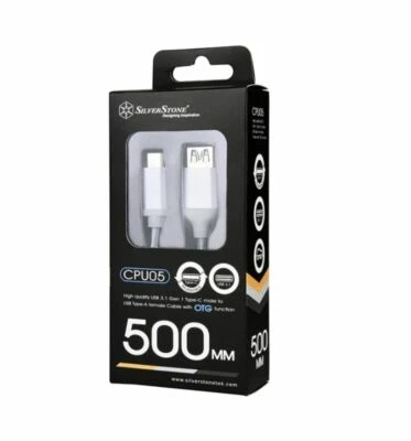 Silverstone CPU05S-500 Silver USB Cable 3.1 Type-C male to USB Type-A female  - Image 1 of 2