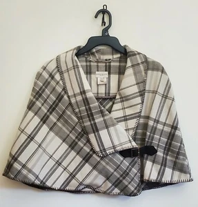 Karen Millen England Tartan Plaid Cape Poncho US 8 EUC Belt Buckle Closure - Picture 1 of 6