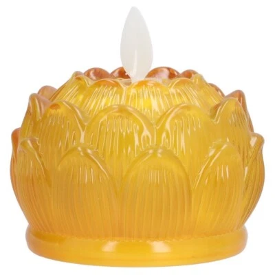 Lámpara LED Flor Imitación Vidrio Luz Amarilla Vela Electrónica Flor de Loto Deco Foto 1 de 4