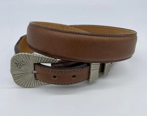 Tony Lama Leather Belt Brown Engraved Buckle Unisex Size 30" - Picture 1 of 3