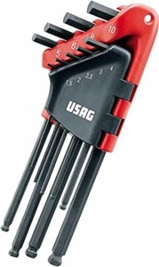 USAG SERIE DI 9 CHIAVI BRUGOLA MASCHIO ESAGONALE LUNGHE TESTA SFERICA 280LTS/S9 - Imagen 1 de 3