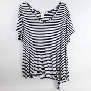 Matty M Blue and White Striped T-Shirt Women's Size 2XL - Picture 1 of 5