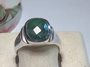 3.0ct Natural Checkerboard Cushion Cut Emerald Bezel Sterling Silver Ring #19811 - Picture 1 of 4