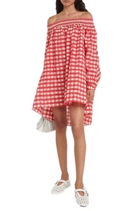 ALAIA Alaïa Damen Gingham Off Shoulder Mini Kleid Tunika Top Gr. 38 / US 6 / M - Bild 1 von 6