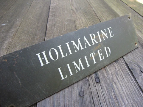 Old Bronze / Brass Holimarine Limited Sign Holiday Village Camp Enamel Lettering Cover