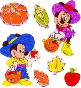 **VINTAGE** Glittery MICKEY & MINNIE AUTUMN HARVEST Sandylion Stickers - Picture 1 of 1