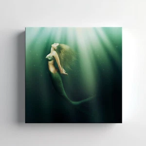 Stampa tela sirena sott'acqua arte da parete, elegante arredamento casa appendiabiti da parete - Foto 1 di 12