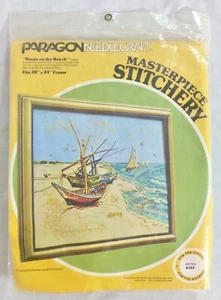 Kit cucitura capolavoro vintage Paragon Needlecraft barche sulla spiaggia RARO - Foto 1 di 10