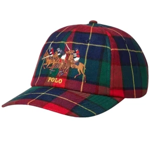 Polo Ralph Lauren karierte Flanellmütze Lederriemen hinten dreifach großes Pony neu mit Etikett - Bild 1 von 11