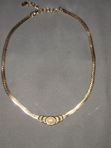 BELLISSIMA COLLANA CIONDOLO CHRISTIAN DIOR (firmata) tonalità oro perla e cristalli