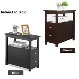 End Table Narrow Accent Side Table with 2 Drawer Storage for Bedroom Black/Brown - Picture 1 of 17