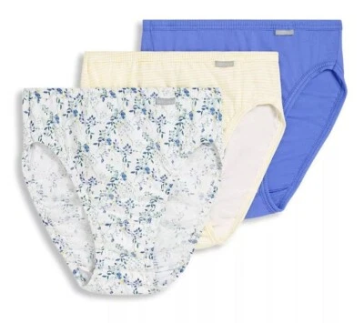 New Jockey Women's sz 8 Underwear Elance Cotton French Cut  3 Pack Yellow Stripe - Image 1 of 2